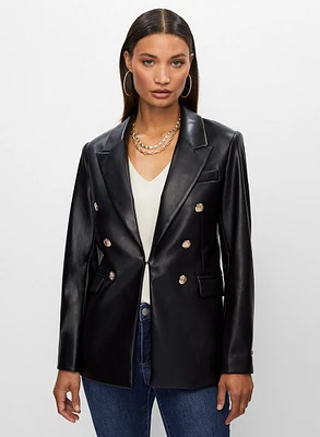 Vegan Leather Button Detail Jacket