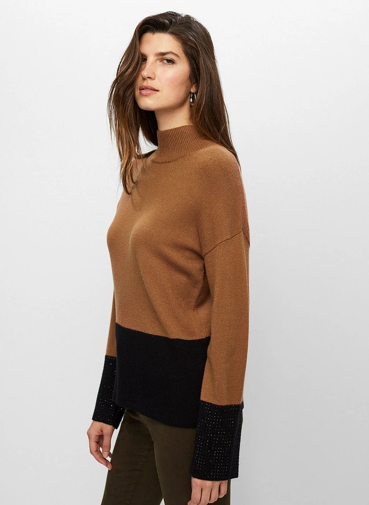 Rhinestone Detail Colour Block Sweater