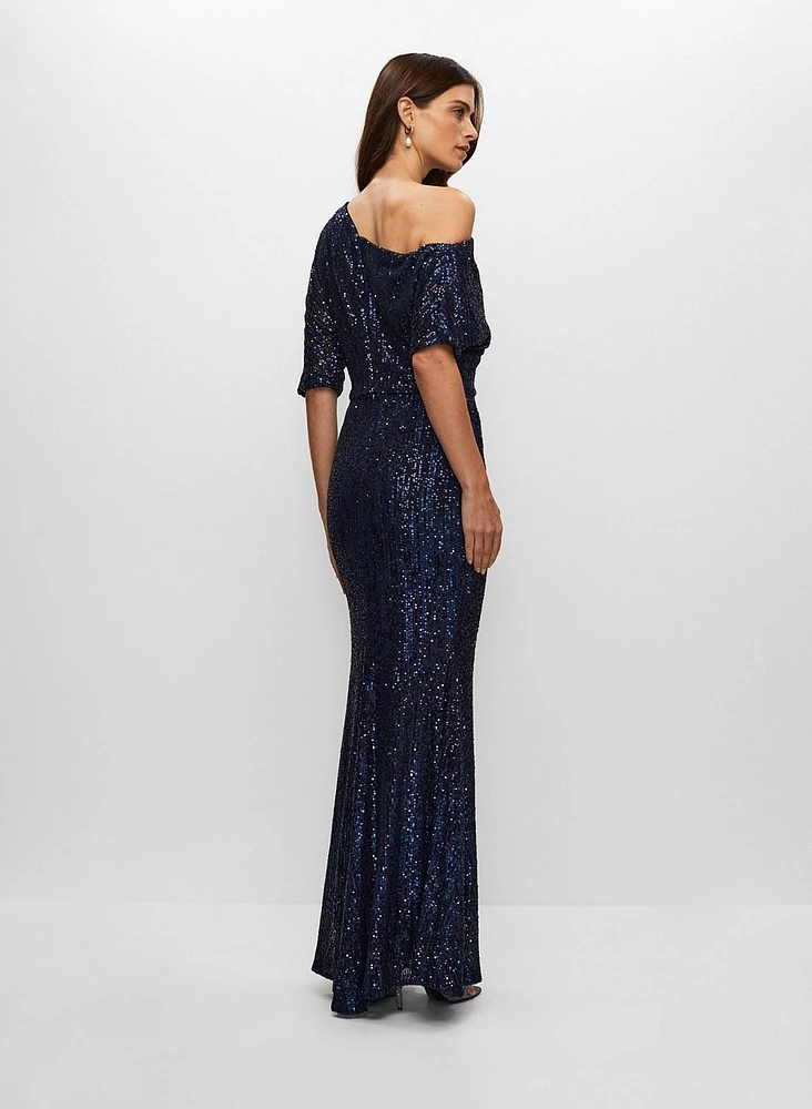 Robe sirène en sequins à épaule tombante
