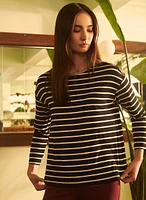 Stripe Print 3/4 Sleeve Tee