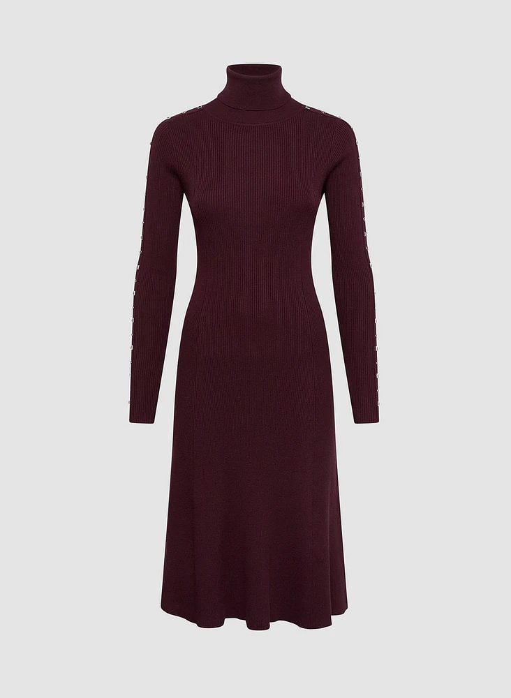 Stud Detail Turtleneck Dress