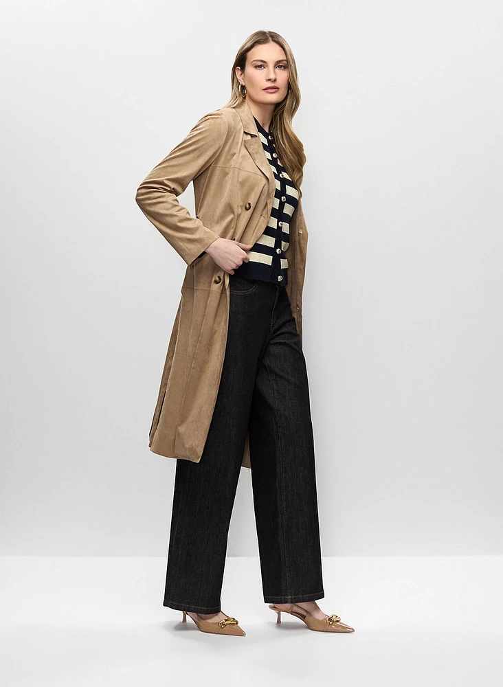 Faux Suede Trench Coat