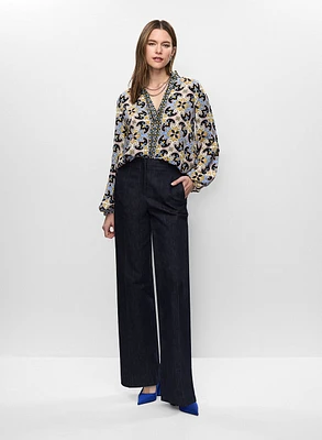 Haut à motif cachemire et pantalon à surpiqures