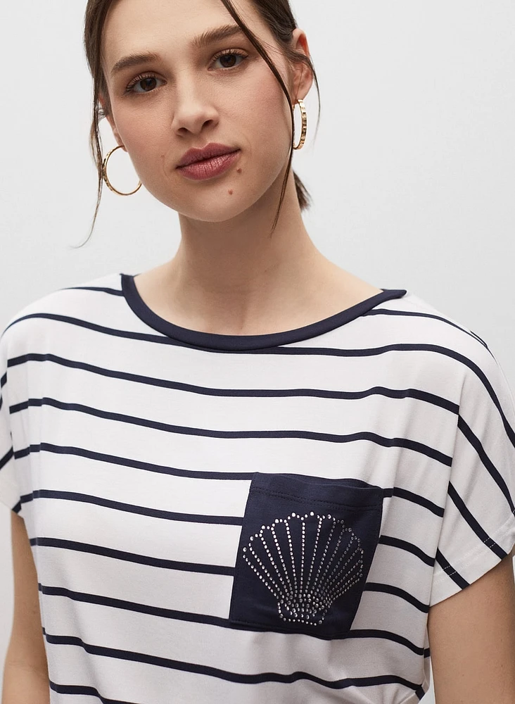 T-shirt rayé à détail coquillage