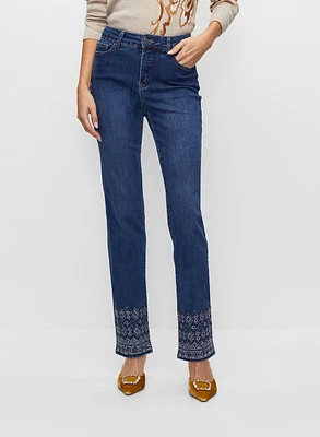 Rhinestone Embellished Ankle Jeans