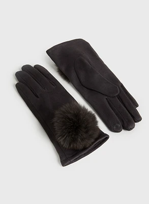 Faux Suede Pompom Gloves