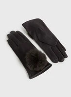 Faux Suede Pompom Gloves
