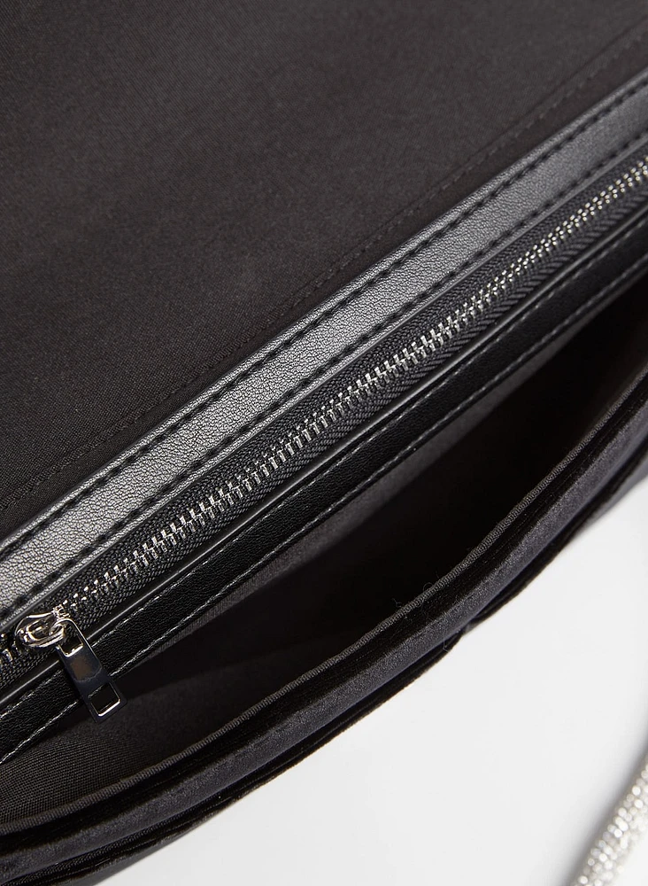 Pochette en velours et chaîne en cristal