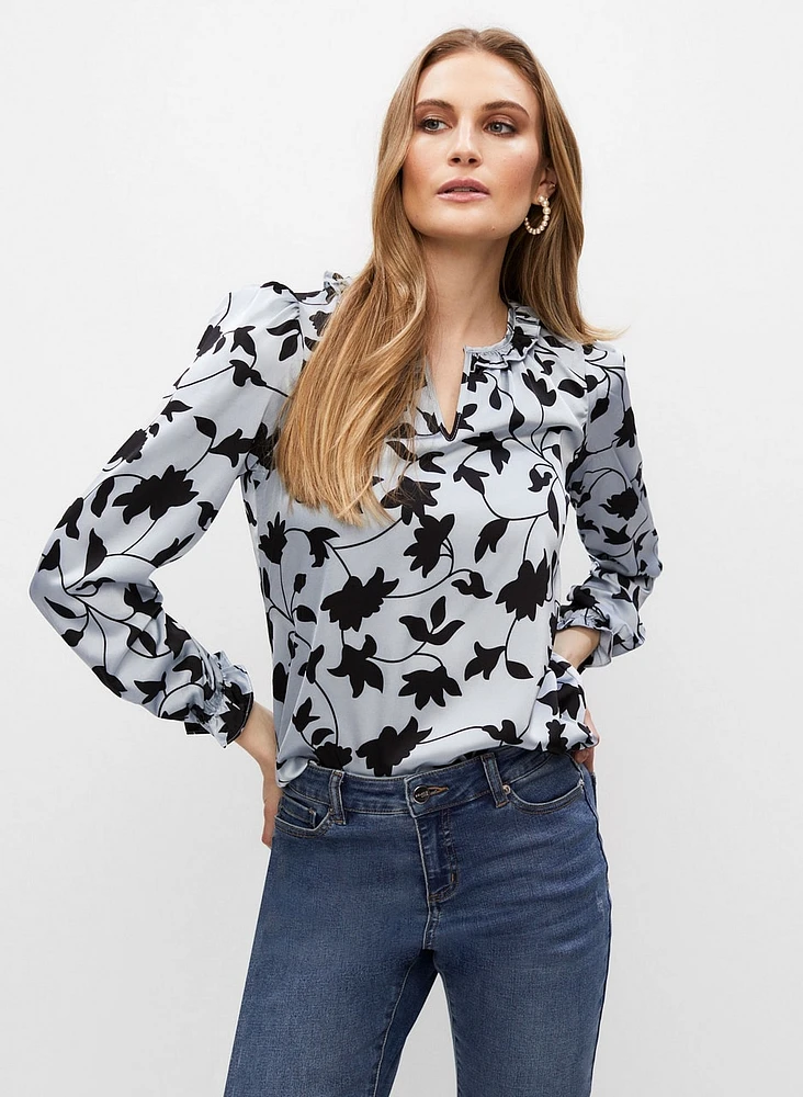 Floral Print Ruffle Detail Blouse