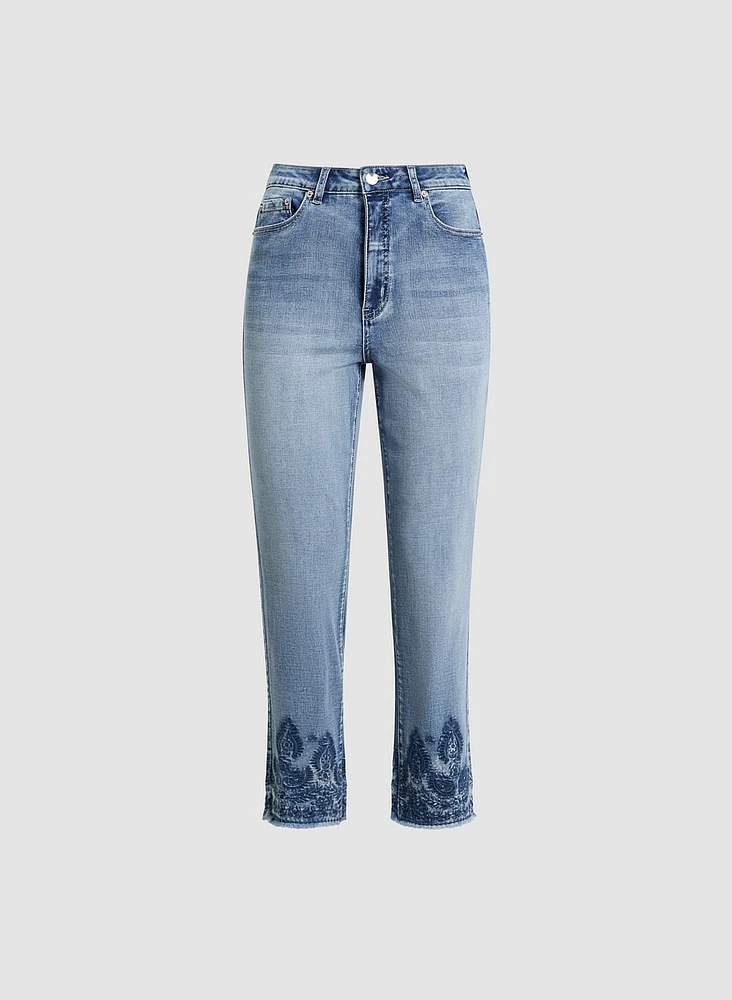 Embroidered Straight Leg Jeans