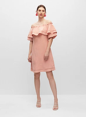 Robe en lin mélangé à épaules dénudées