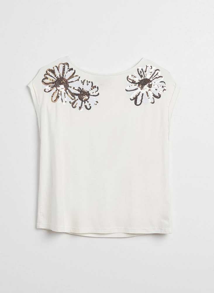 Sequin Daisy Detail Tee