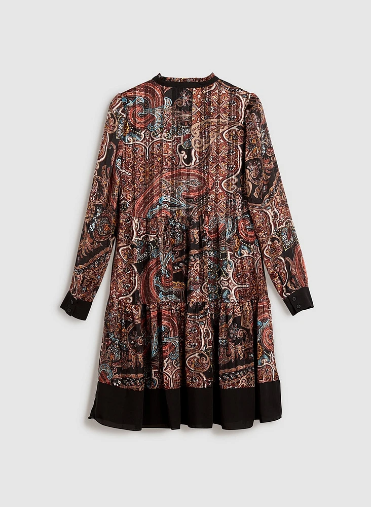 Paisley Print Contrast Trim Dress