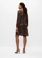 Leopard Motif Pleated Chiffon Dress