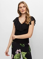 Ruffle Trim Sleeveless Top