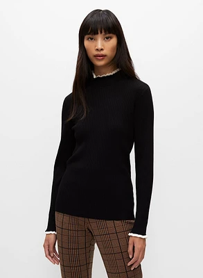 Essential Ruffle Contrast Trim Sweater