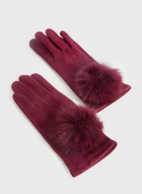 Faux Suede Pompom Gloves