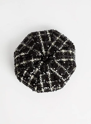 Béret en tweed à sequins