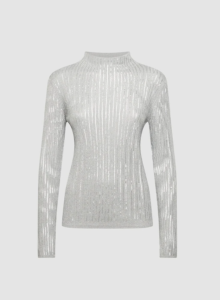 Pull en tricot côtelé à sequins