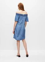 Robe droite en tencel à encolure bateau