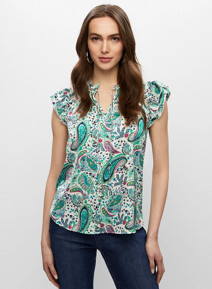 Paisley Print Split-Neck Blouse