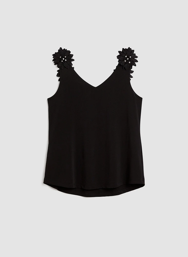 Flower Strap Crystal Detail Top