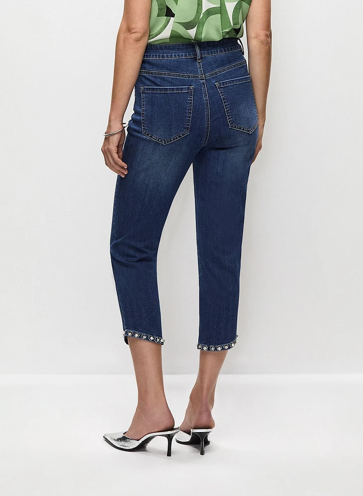 Capri en denim à ourlet enjolivé