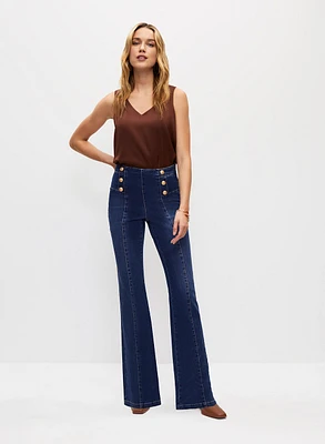 Gold Button Flare Leg Jeans