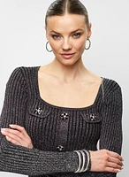 Jewel Button Metallic Sweater