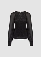 Sequin Embellished Chiffon Sleeve Top