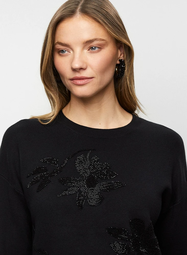 Tonal Rose Embellished Sweater