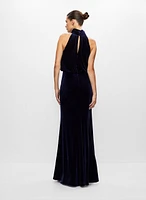 Robe longue en velours à col licou