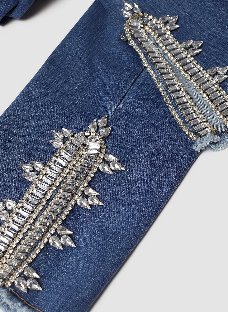 Embellished Side Slit Jeans