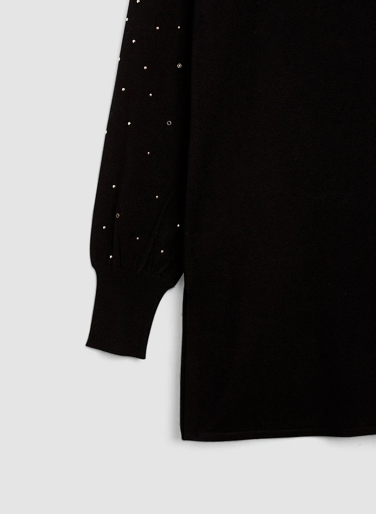 Stud Detail Mock Neck Sweater