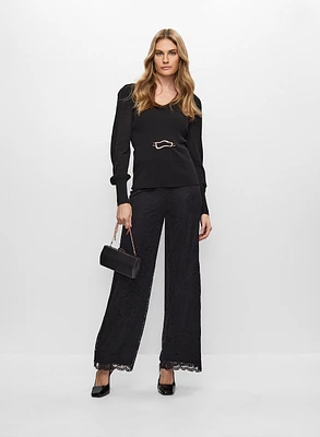 Pull péplum à boucle et pantalon à dentelle