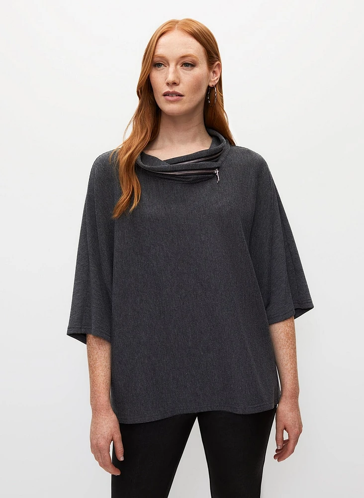 Zip Detail Funnel Neck Top