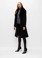 Faux Fur Stretch Wool Blend Coat