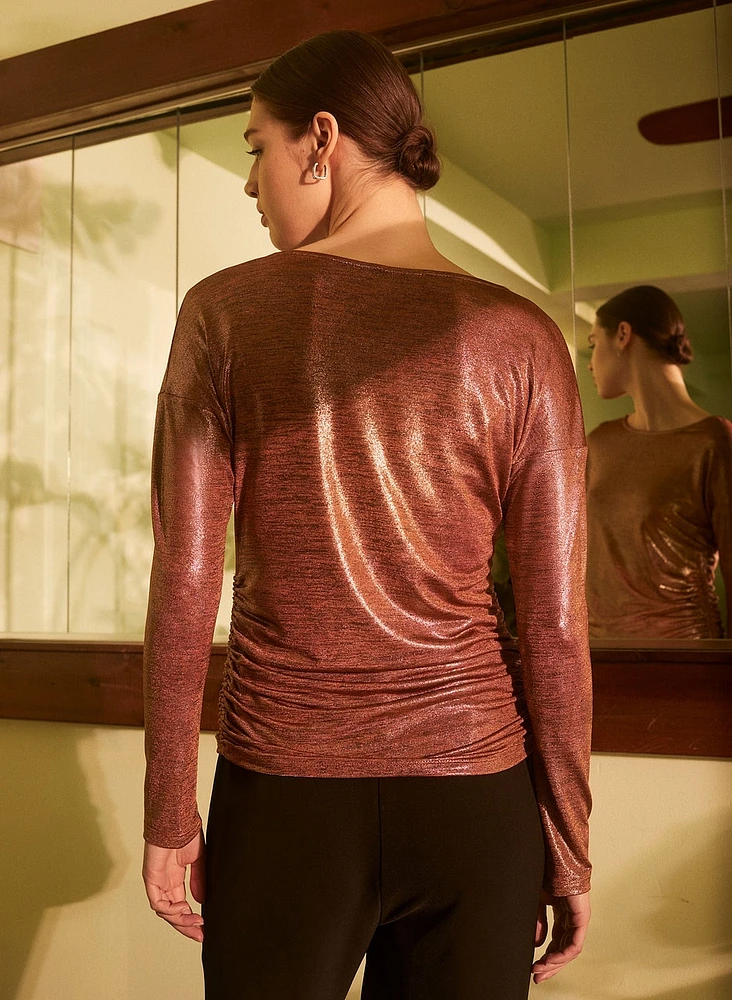 Ruched Metallic Foil Top