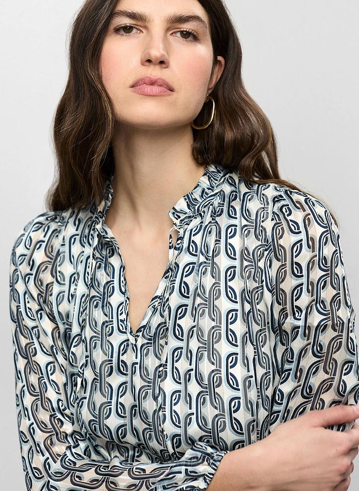 Chain Print Split Neck Blouse