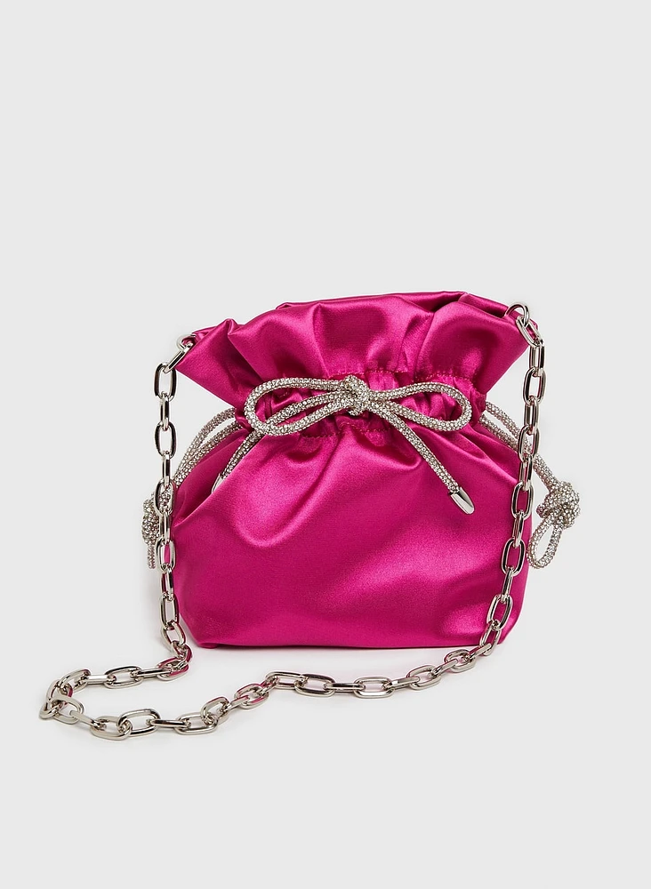 Crystal Bow Satin Bag