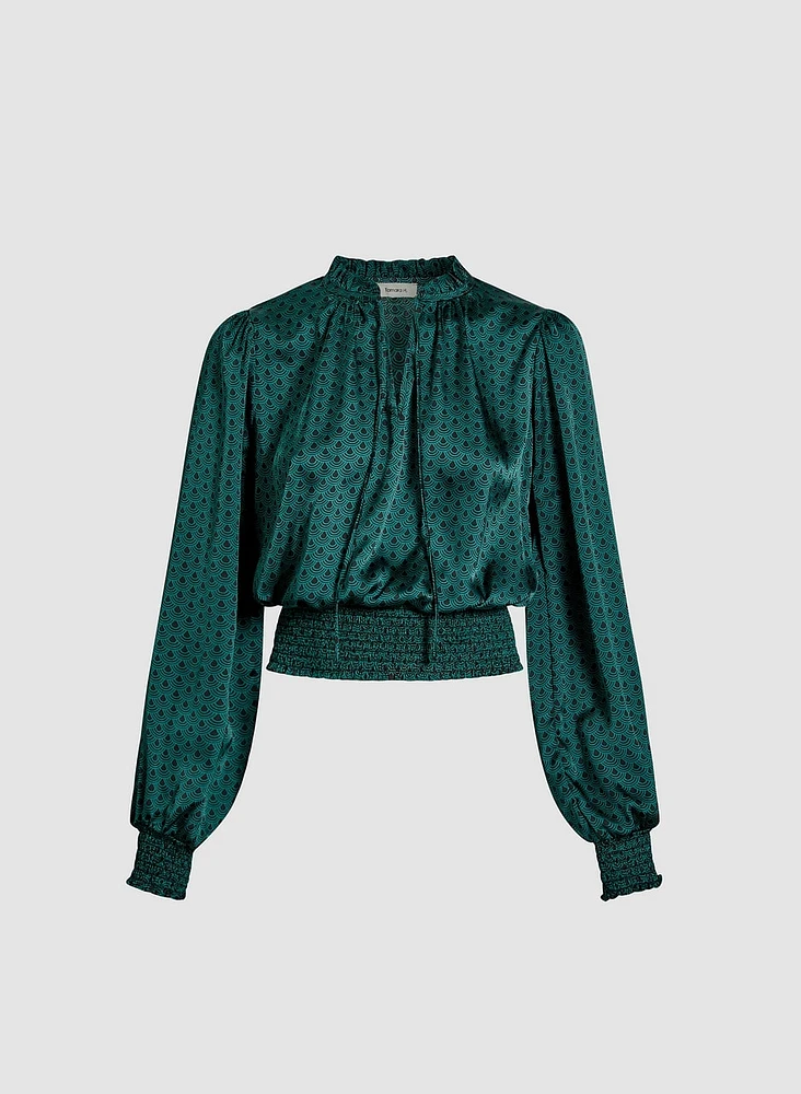 Satin Art Deco Fan Motif Blouse