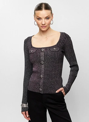 Jewel Button Metallic Sweater