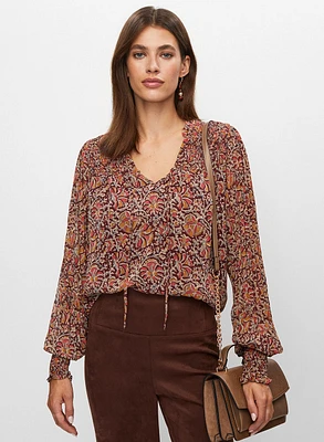 Floral Print Shirred Detail Blouse