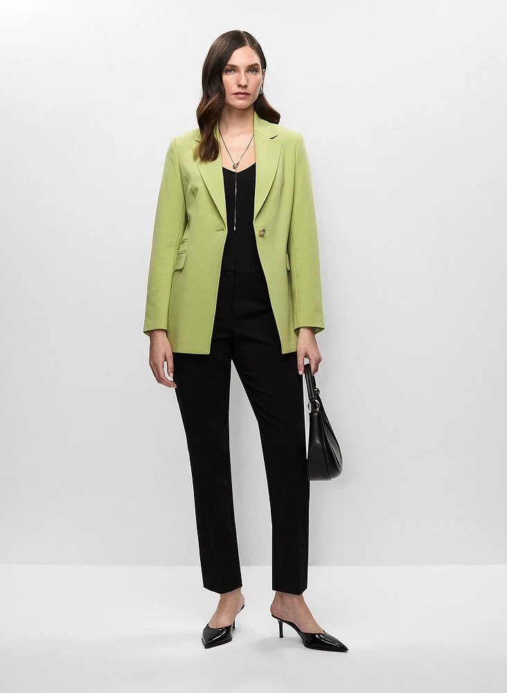 Single-Button Blazer & Zip Front Slim Leg Pants