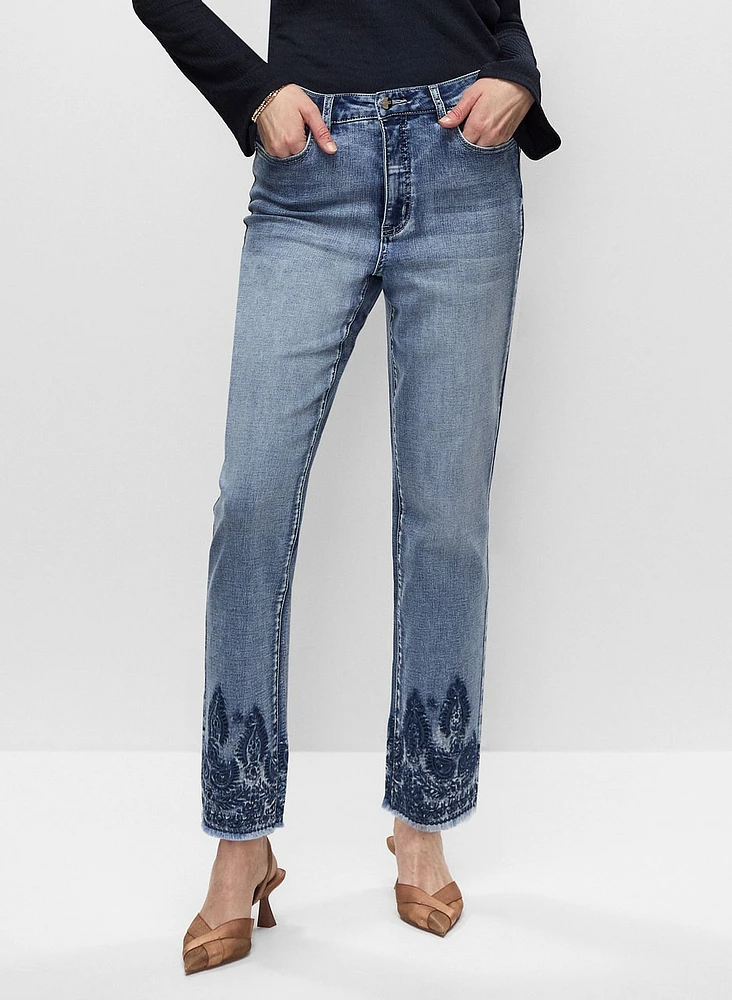 Embroidered Straight Leg Jeans