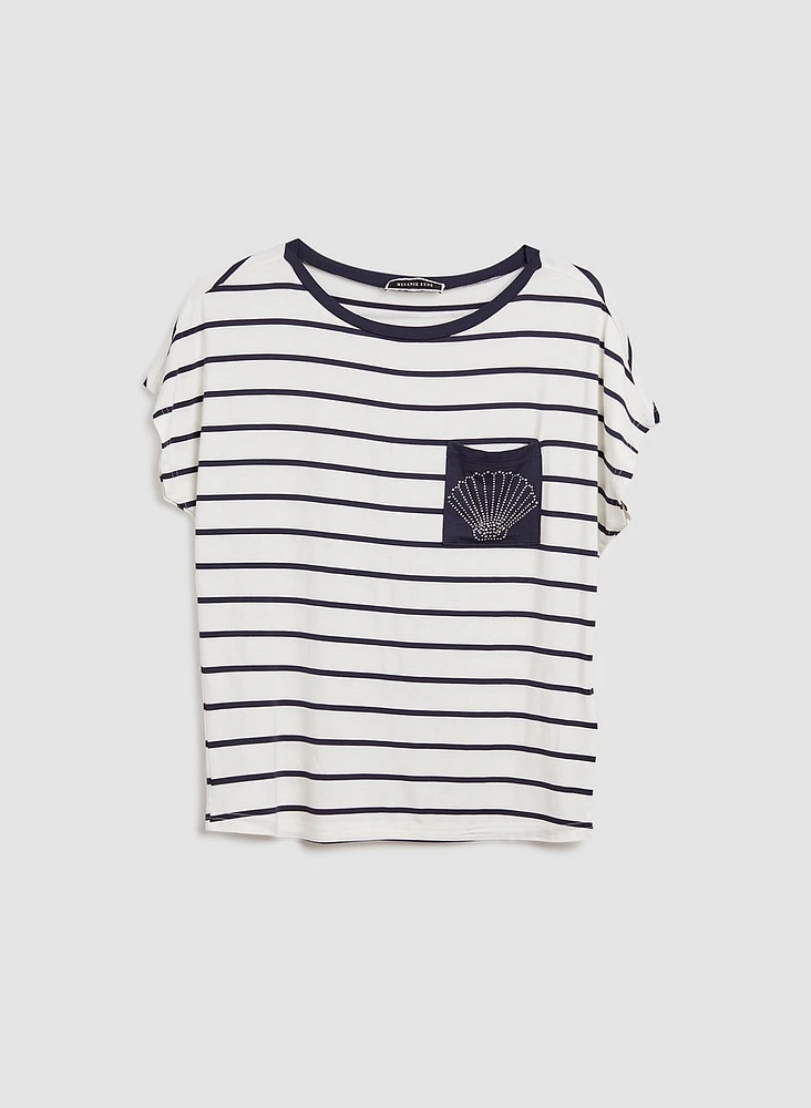 T-shirt rayé à détail coquillage