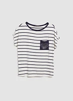 Stripe Print Shell Pocket Tee