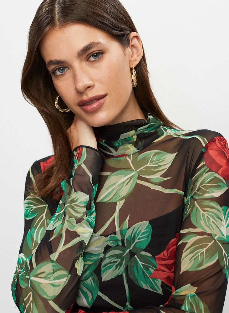 Semi-Sheer Floral Motif Top