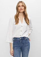 3/4 Sleeve V-Neck Blouse