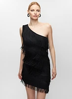 One-Shoulder Tiered Fringe Dress